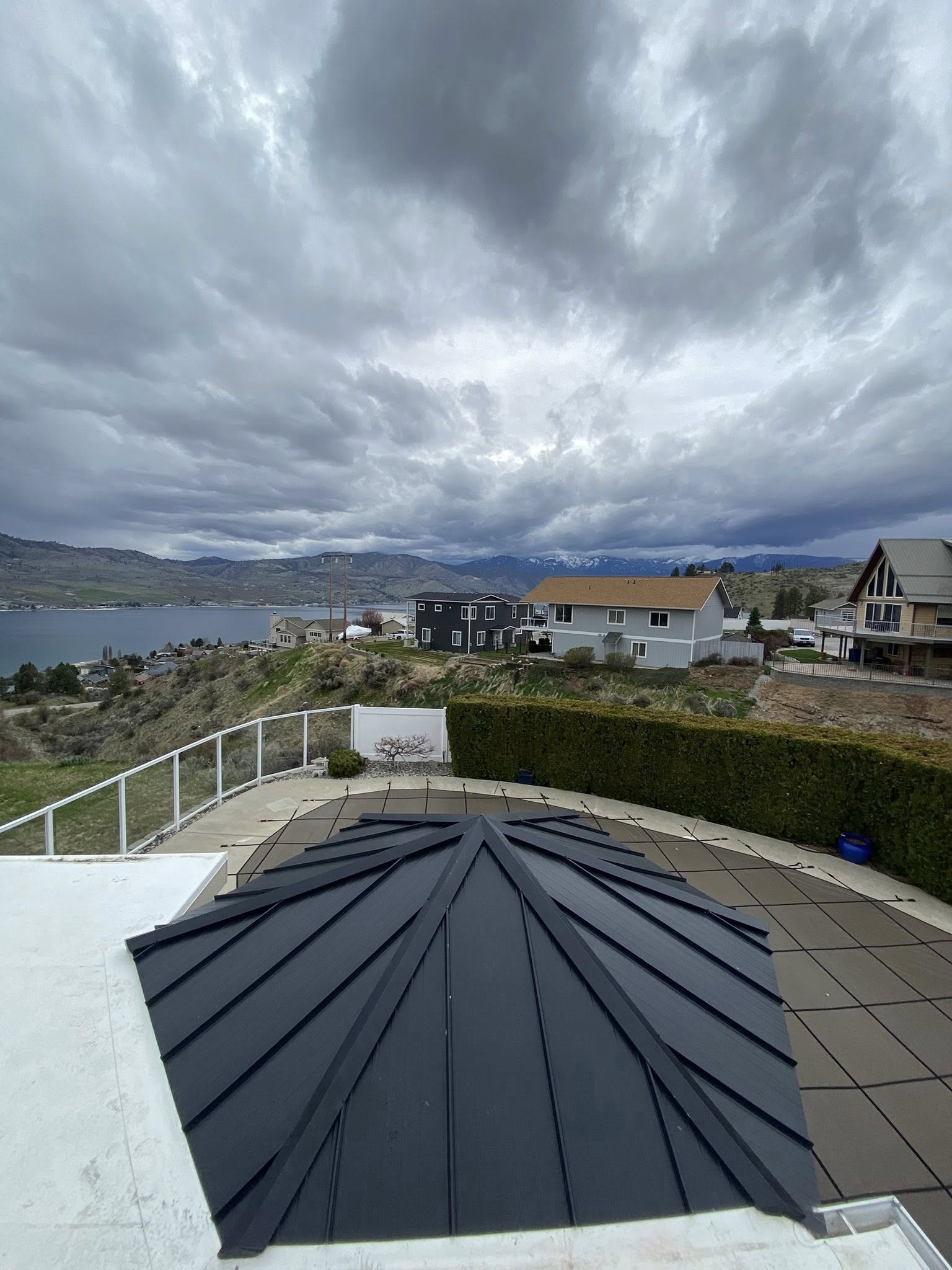 metal roof black gazebo detail lake view